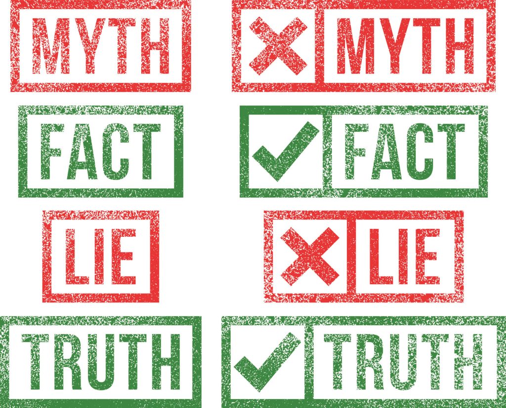Myth Fact Lie Truth rubber stamps